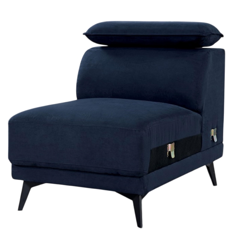 Panie Modular Armless Lounge Chair-Adjustable Headrest-Navy Blue Fabric