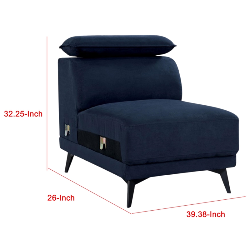 Panie Modular Armless Lounge Chair-Adjustable Headrest-Navy Blue Fabric