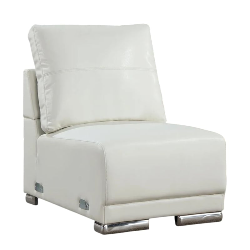 Althy Modular Armless Lounge Chair-Chrome Metal-White Faux Leather