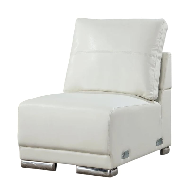 Althy Modular Armless Lounge Chair-Chrome Metal-White Faux Leather