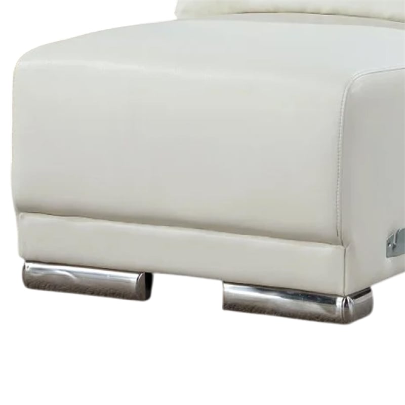 Althy Modular Armless Lounge Chair-Chrome Metal-White Faux Leather