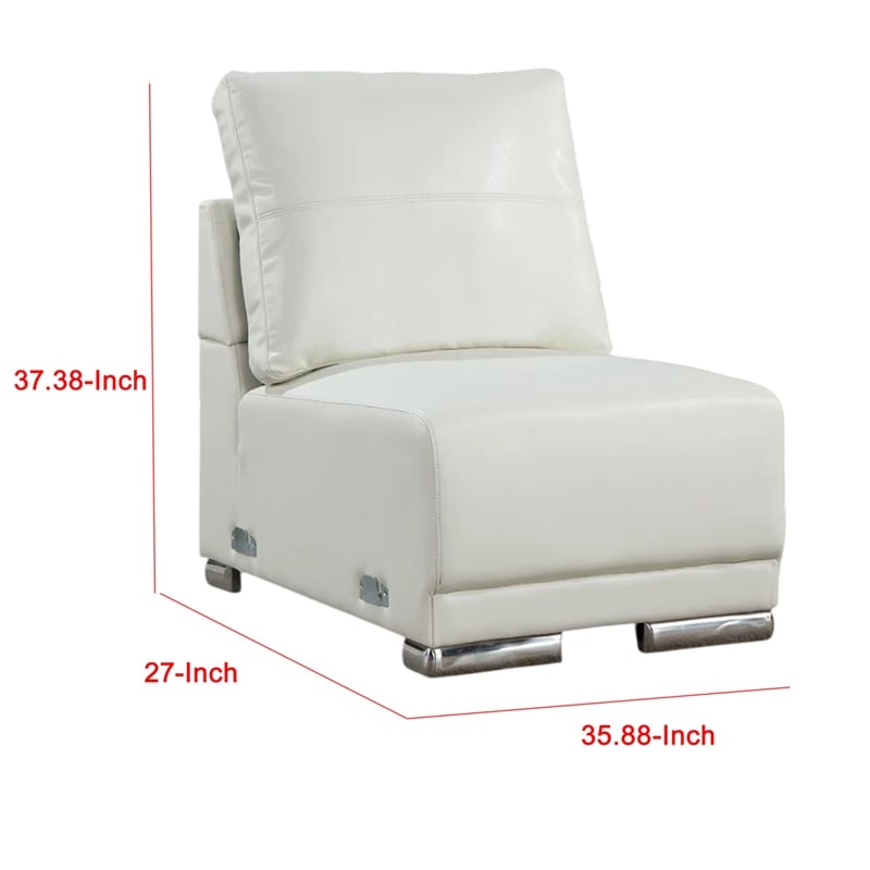 Althy Modular Armless Lounge Chair-Chrome Metal-White Faux Leather