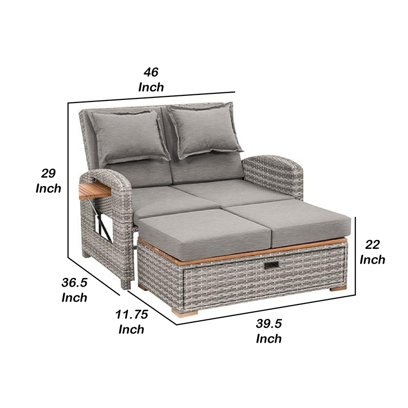 Timy Outdoor Reclining Chaise Lounge Set w Storage Bench-Pillows-Gray