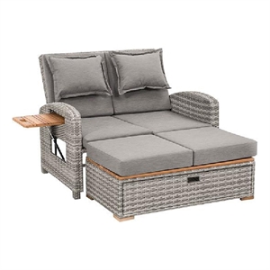 Timy Outdoor Reclining Chaise Lounge Set w Storage Bench-Pillows-Gray