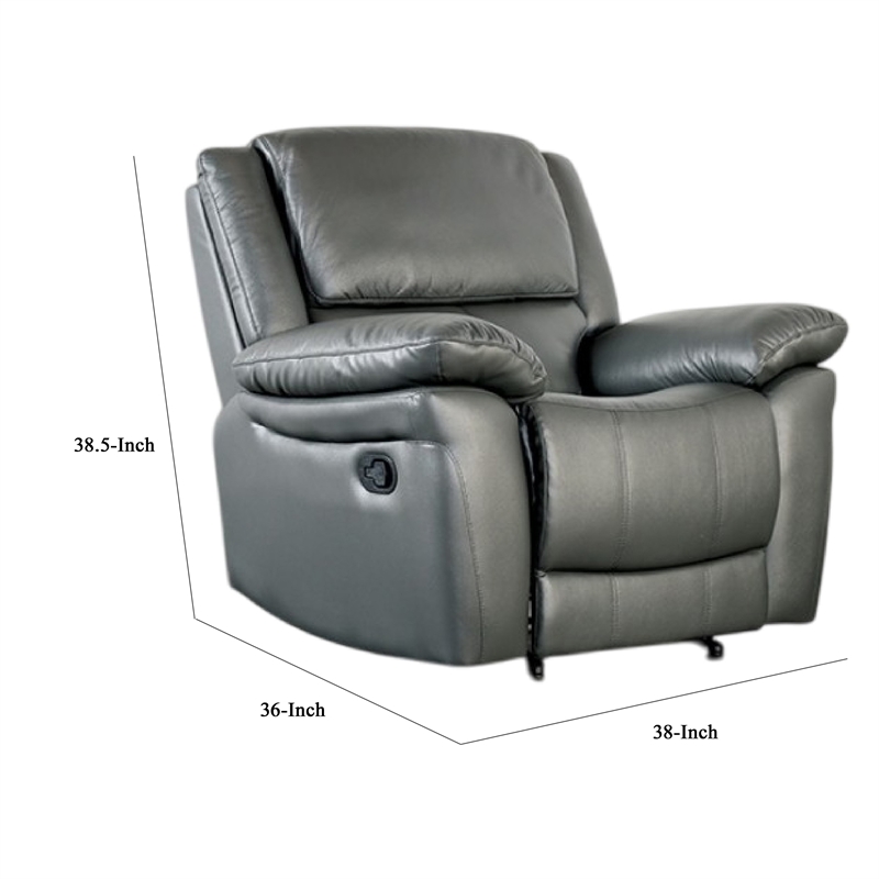 Larus Manual Recliner Chair-Pillow Top Arms-Dark Gray Leather Match