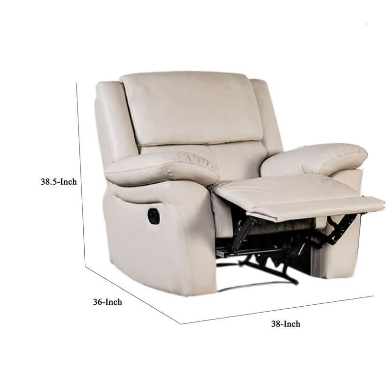 Larus Manual Recliner Chair-Pillow Top Arms-Off White Leather Match