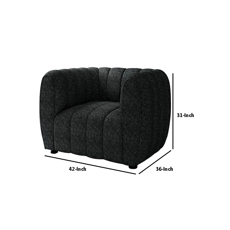 Hery Accent Armchair- 36 Inch- Black Boucle- Vertical Channel Tufted