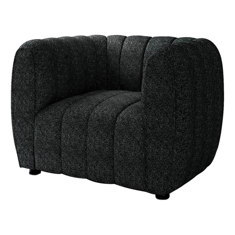 Hery Accent Armchair- 36 Inch- Black Boucle- Vertical Channel Tufted