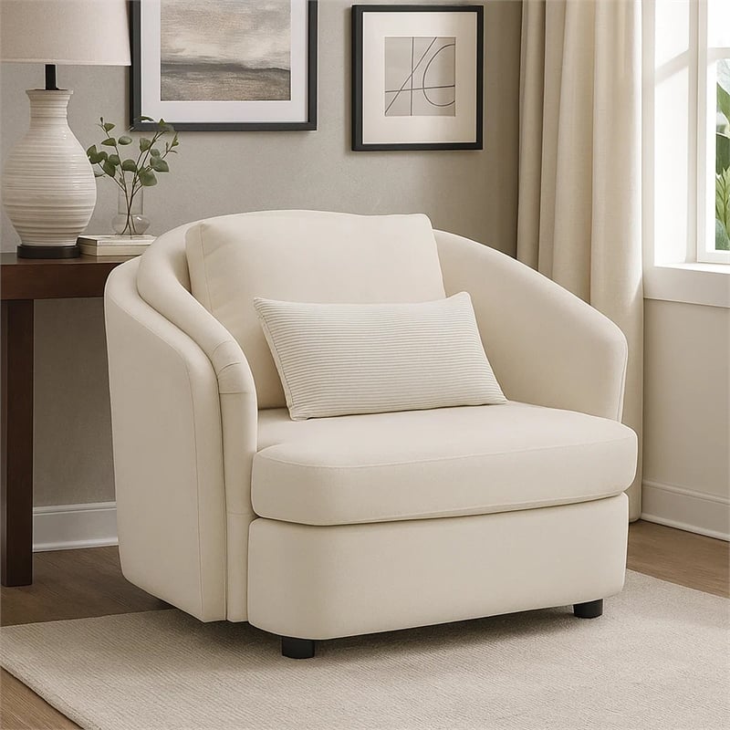Riku Accent Armchair- 2 Lumbar Pillows- Soft Beige Linen Seating