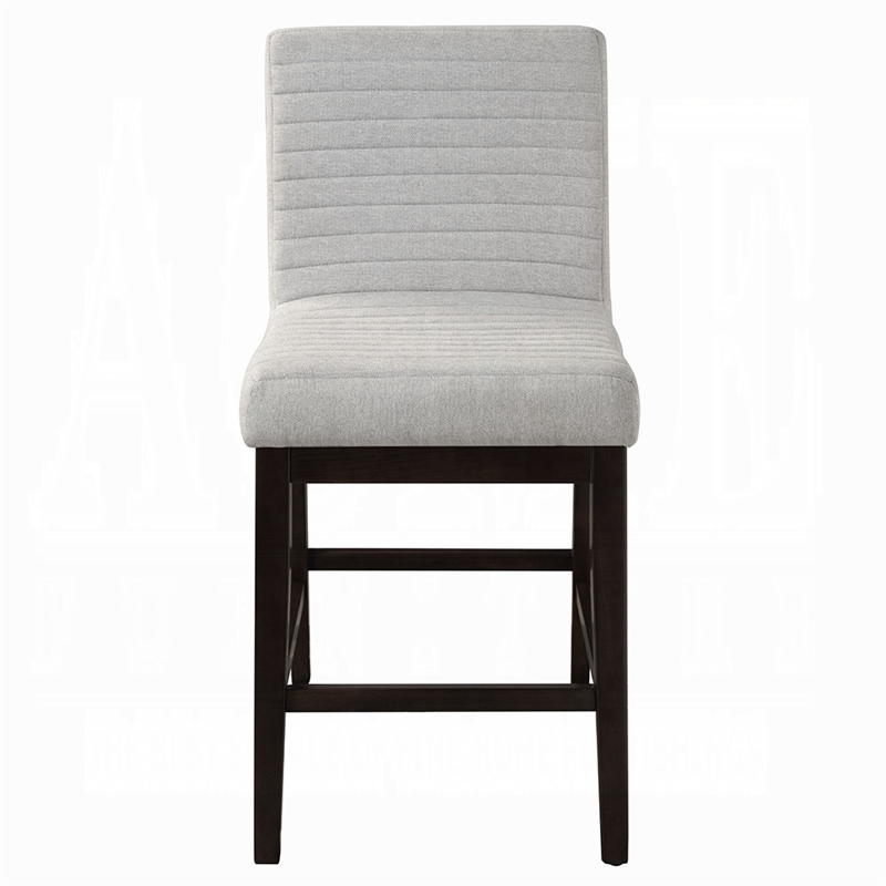 Eyna Counter Height Chair Set of 2- Gray Linen- Espresso Brown Wood