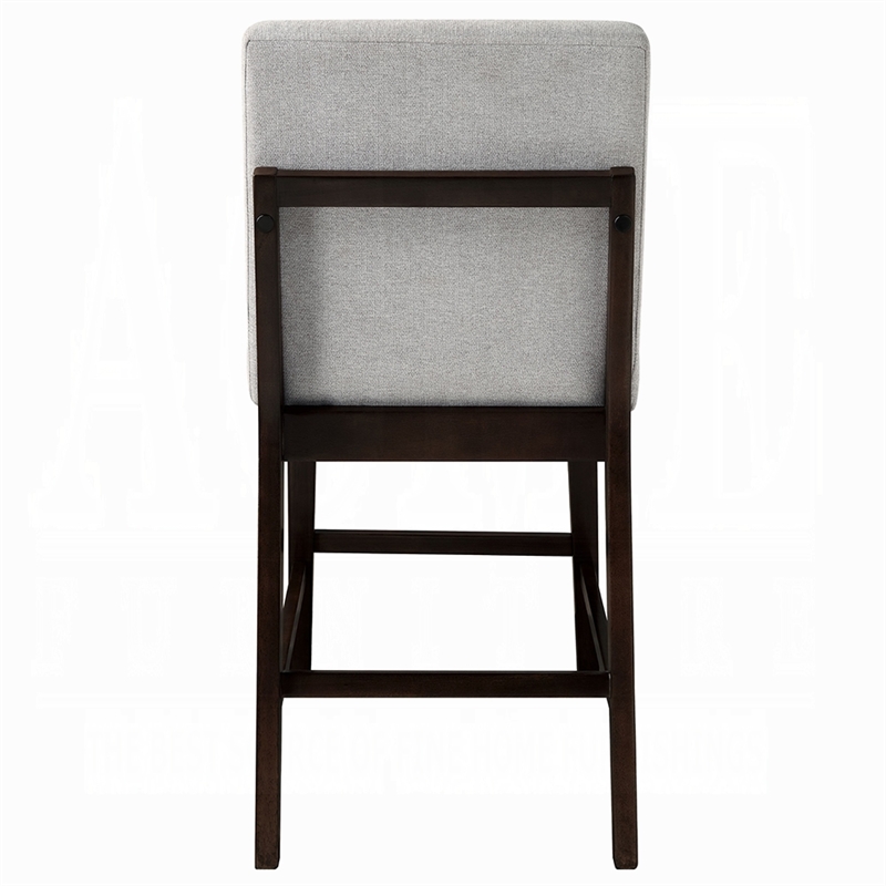 Eyna Counter Height Chair Set of 2- Gray Linen- Espresso Brown Wood