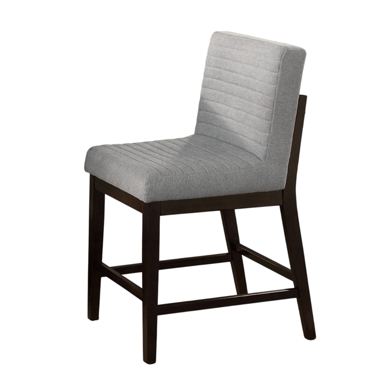 Eyna Counter Height Chair Set of 2- Gray Linen- Espresso Brown Wood