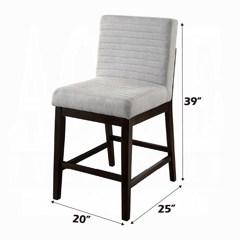 Eyna Counter Height Chair Set of 2- Gray Linen- Espresso Brown Wood