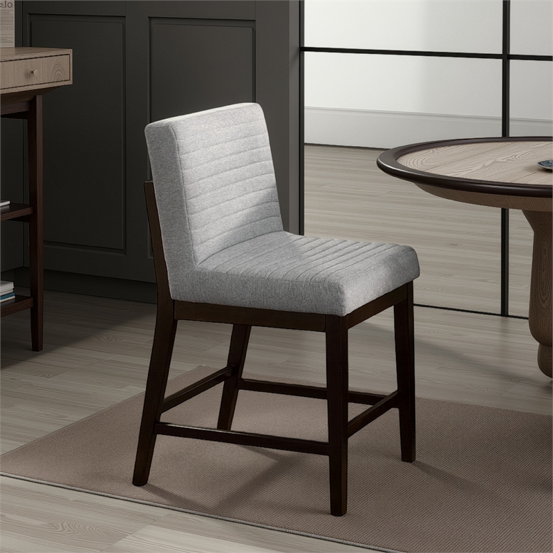 Eyna Counter Height Chair Set of 2- Gray Linen- Espresso Brown Wood