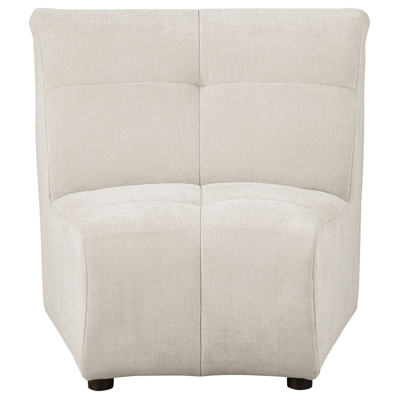 Hia Modular Armless Sofa Chair- Low Profile- Tufted Ivory White Silk Fabric