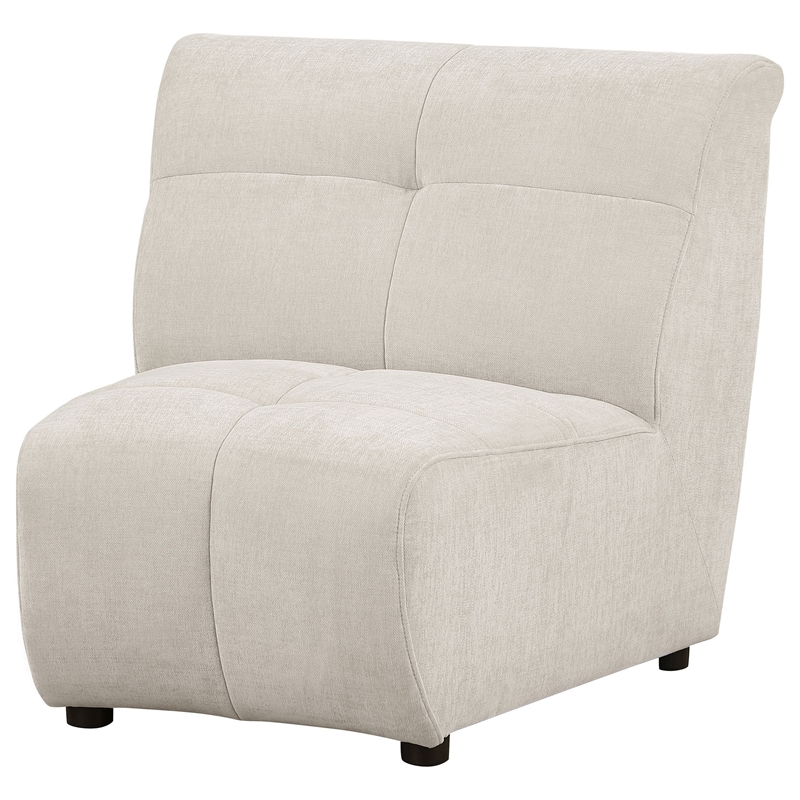 Hia Modular Armless Sofa Chair- Low Profile- Tufted Ivory White Silk Fabric