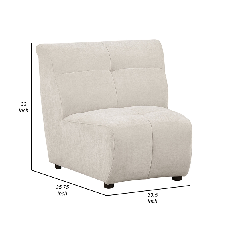 Hia Modular Armless Sofa Chair- Low Profile- Tufted Ivory White Silk Fabric