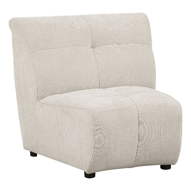 Hia Modular Armless Sofa Chair- Low Profile- Tufted Ivory White Silk Fabric