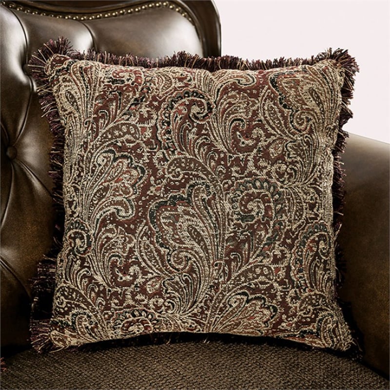 Sena Accent Chair- Dark Faux Leather- Rolled Arms- Cherry Brown Solid Wood
