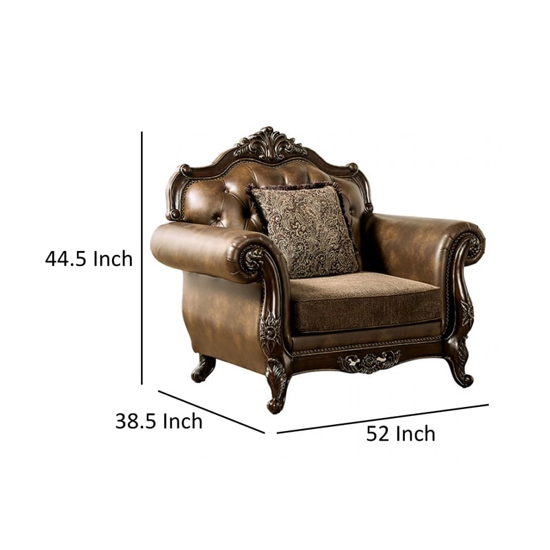 Sena Accent Chair- Dark Faux Leather- Rolled Arms- Cherry Brown Solid Wood