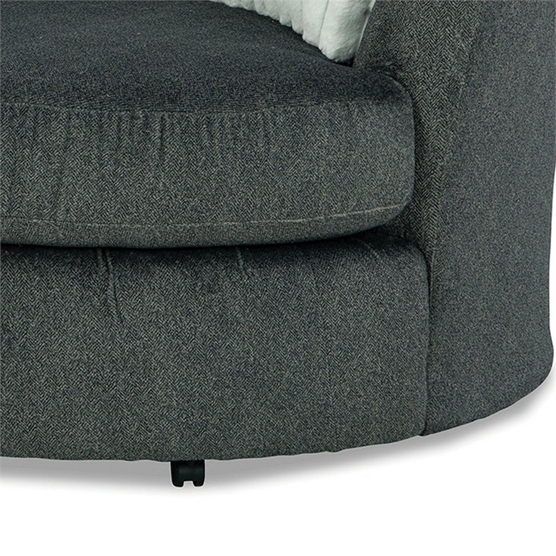 Laila Swivel Accent Chair- 3 Throw Pillows- Round Back Dark Gray Chenille