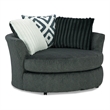 Laila Swivel Accent Chair- 3 Throw Pillows- Round Back Dark Gray Chenille