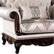 Vera Accent Chair- Tufted Jacquard Pattern- Carved Dark Cherry Brown- Beige