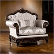 Vera Accent Chair- Tufted Jacquard Pattern- Carved Dark Cherry Brown- Beige