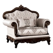 Vera Accent Chair- Tufted Jacquard Pattern- Carved Dark Cherry Brown- Beige
