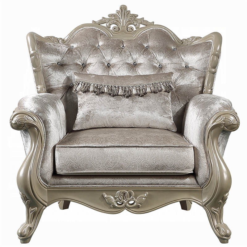 Bertha Accent Chair- European Ornate Carved Beige- Champagne Wood