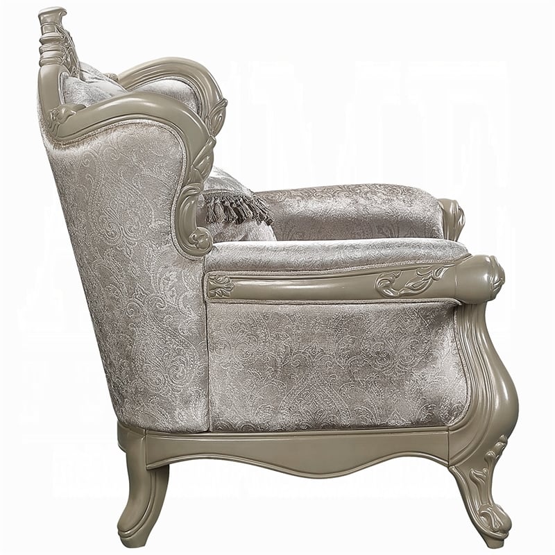 Bertha Accent Chair- European Ornate Carved Beige- Champagne Wood
