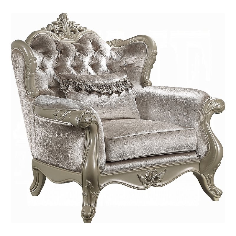 Bertha Accent Chair- European Ornate Carved Beige- Champagne Wood