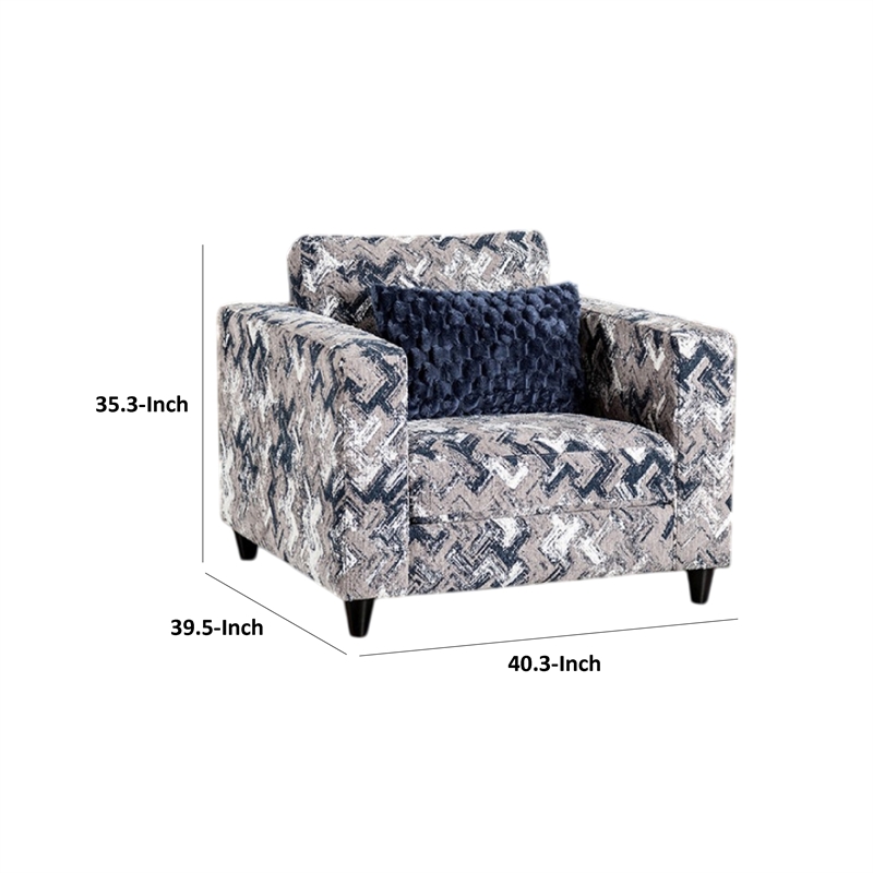 Harie Accent Club Chair- 1 Throw Pillow- Light Gray Chenille Pattern
