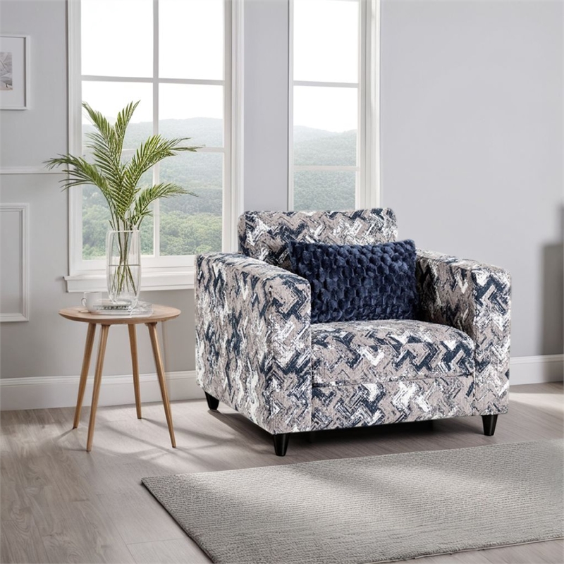 Harie Accent Club Chair- 1 Throw Pillow- Light Gray Chenille Pattern