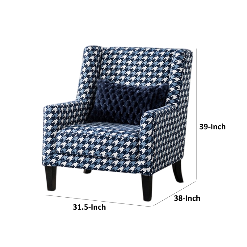 Colin Accent Club Chair- Throw Pillow- Gray Blue Houndstooth Polyester