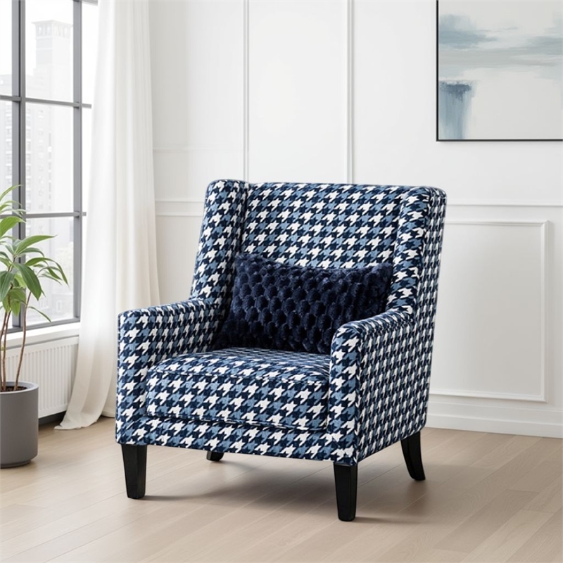 Colin Accent Club Chair- Throw Pillow- Gray Blue Houndstooth Polyester