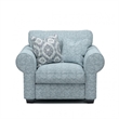 Berrie Accent Chair- Teal Blue Polyester- 2 Accent Pillow- Black Wood