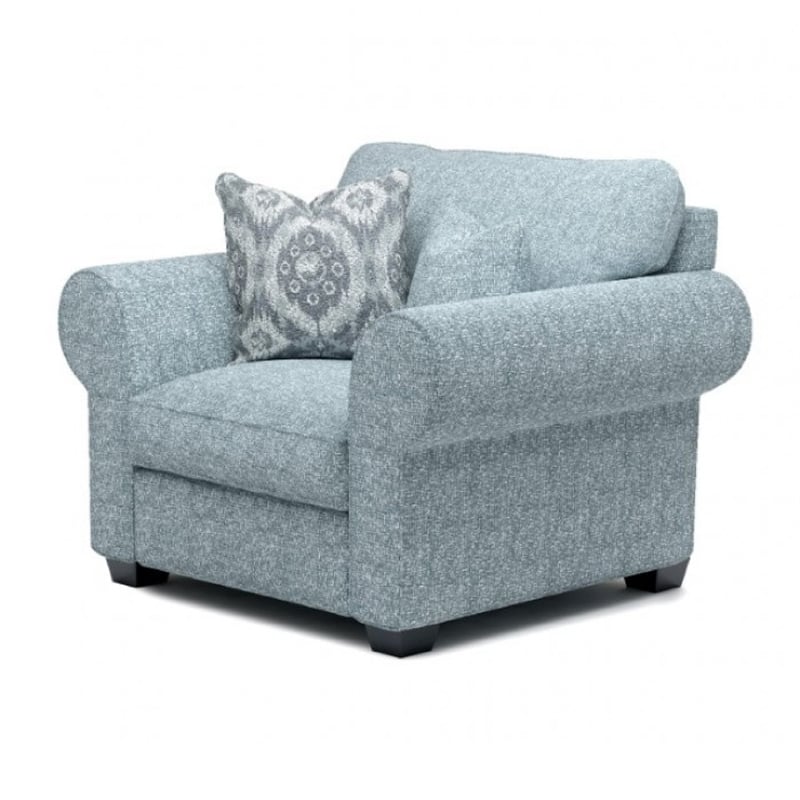 Berrie Accent Chair- Teal Blue Polyester- 2 Accent Pillow- Black Wood