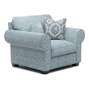 Berrie Accent Chair- Teal Blue Polyester- 2 Accent Pillow- Black Wood