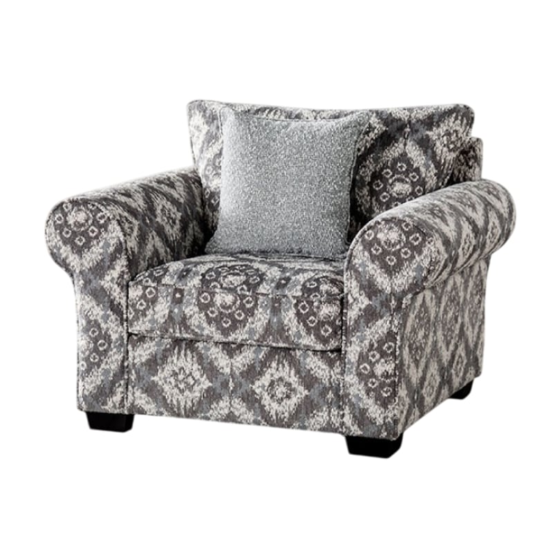 Berrie Accent Chair- 1 Throw Pillow- Geometric Gray White Polyester