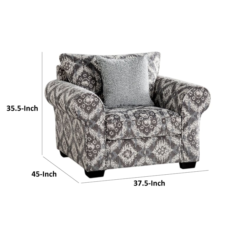 Berrie Accent Chair- 1 Throw Pillow- Geometric Gray White Polyester