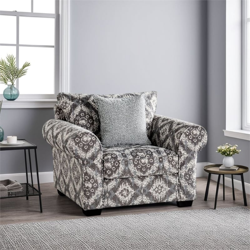 Berrie Accent Chair- 1 Throw Pillow- Geometric Gray White Polyester