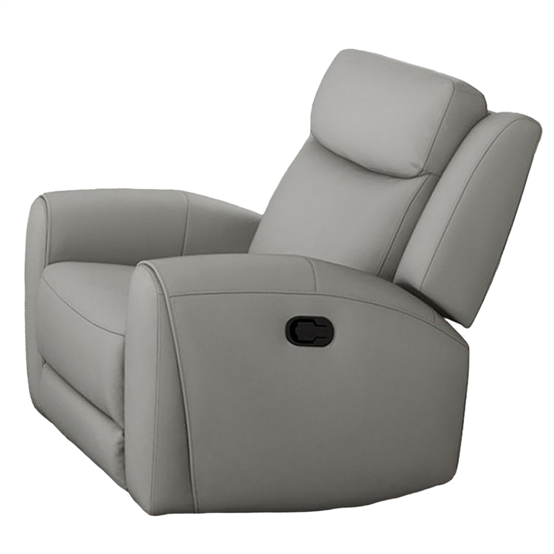 Cobe Manual Recliner Chair- Solid Wood and Soft Top Grain Gray Leather