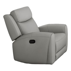 Cobe Manual Recliner Chair- Solid Wood and Soft Top Grain Gray Leather
