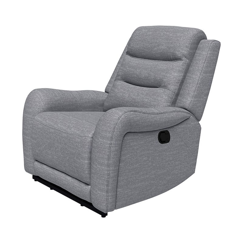 Clair Manual Recliner Chair with Scrolled Arms- Wood Frame- Gray Fabric