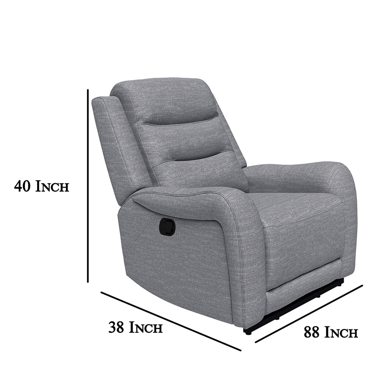 Clair Manual Recliner Chair with Scrolled Arms- Wood Frame- Gray Fabric
