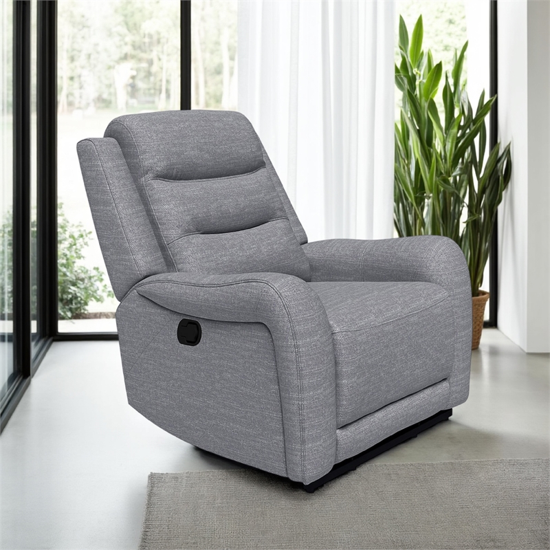 Clair Manual Recliner Chair with Scrolled Arms- Wood Frame- Gray Fabric