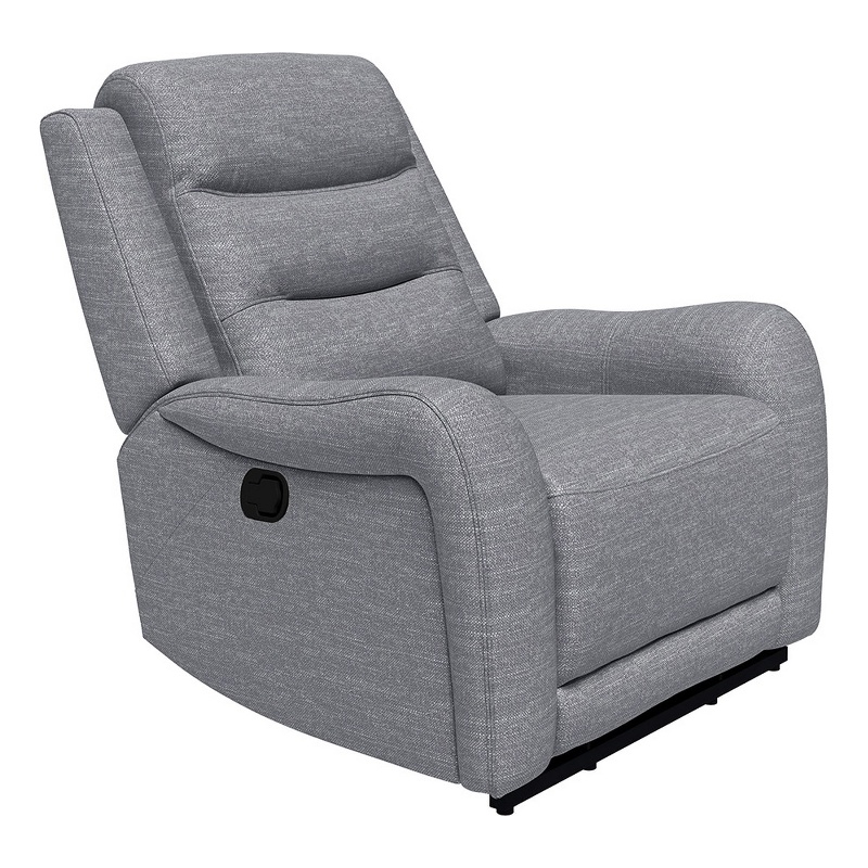Clair Manual Recliner Chair with Scrolled Arms- Wood Frame- Gray Fabric