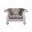 Kai Accent Chair- 2 Pillows- Tufted Ivory Fabric- Scrolled- White Wood