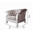 Kai Accent Chair- 2 Pillows- Tufted Ivory Fabric- Scrolled- White Wood